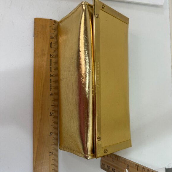 Tory Burch Gold Metallic Structured Clutch With Velvet Lining & Brass Details 2s - Picture 6 of 8